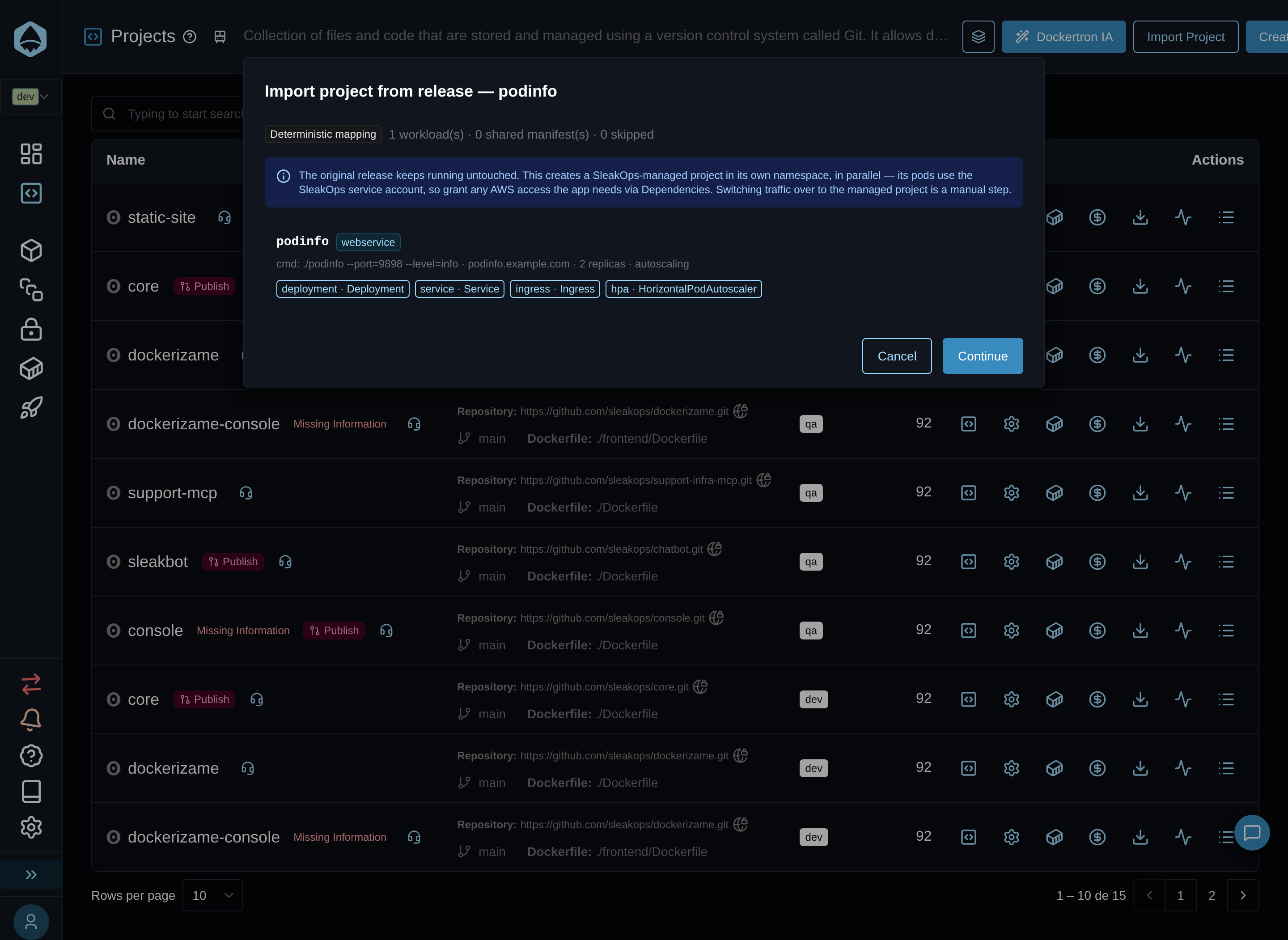 Paso de preview mostrando el release mapeado en un workload con sus manifiestos