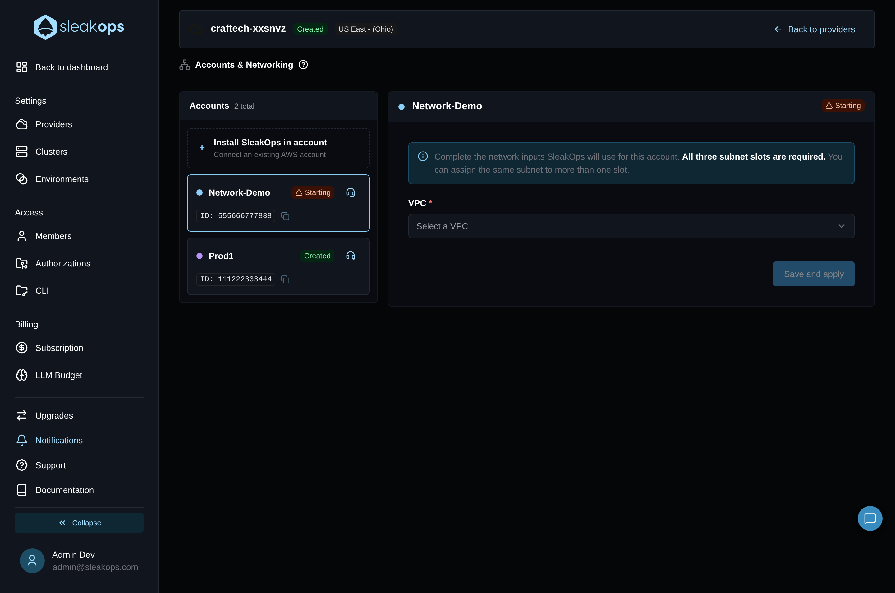 Formulario de configuración de red con el dropdown de VPC sin seleccionar todavía