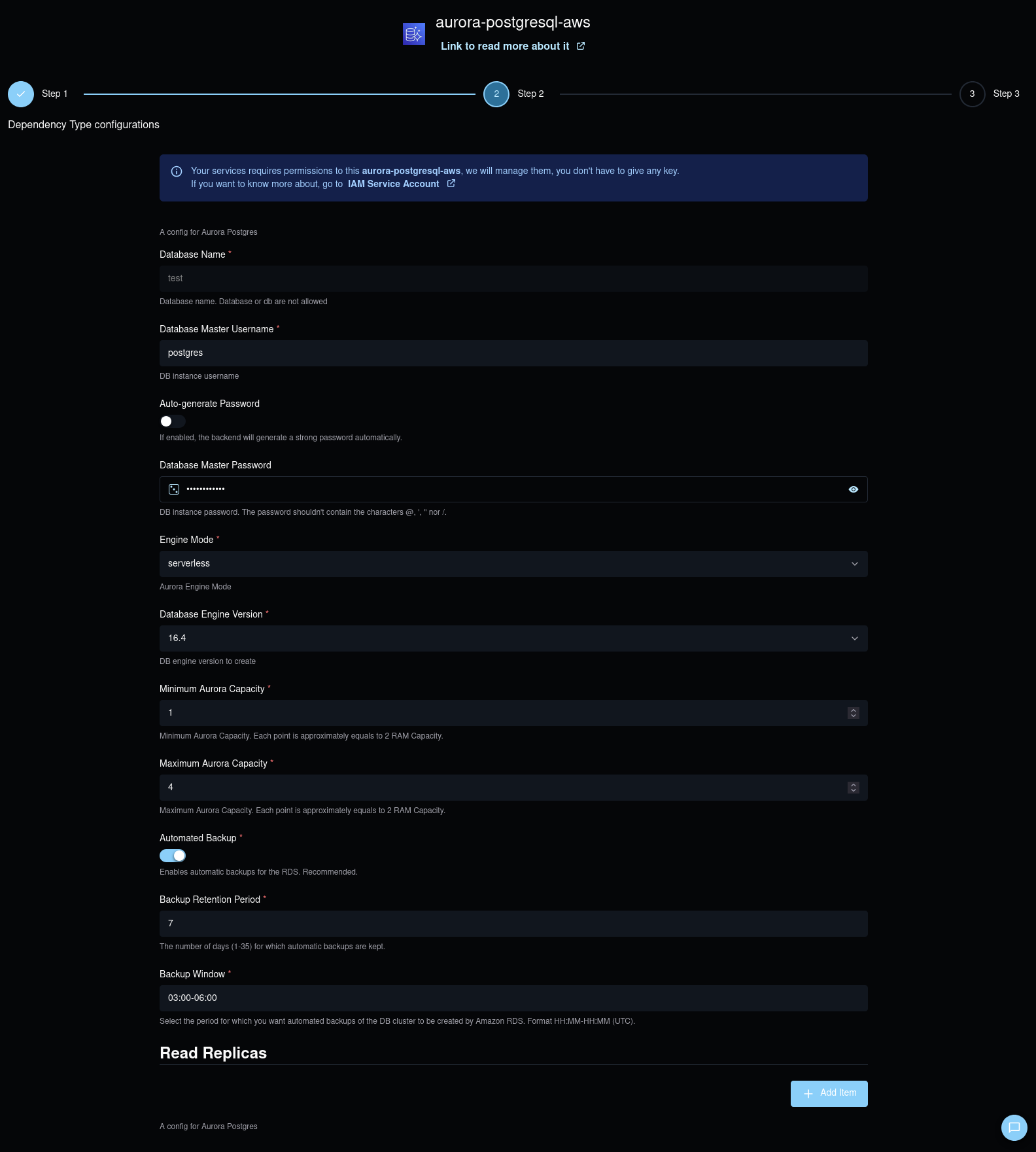 Aurora PostgreSQL create form