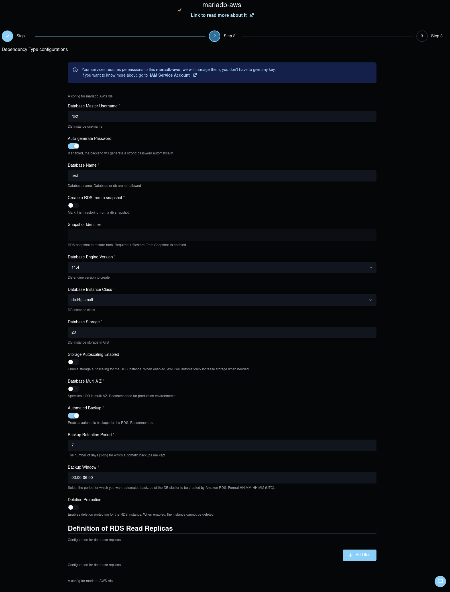 MariaDB create form