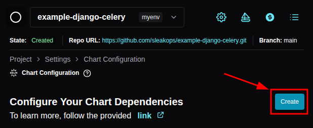 Botón de crear dependencias de chart