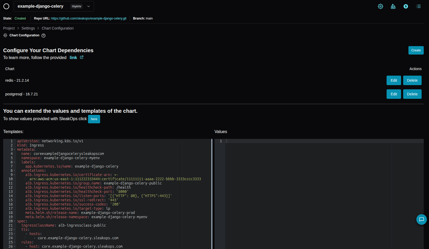 Chart configuration interface