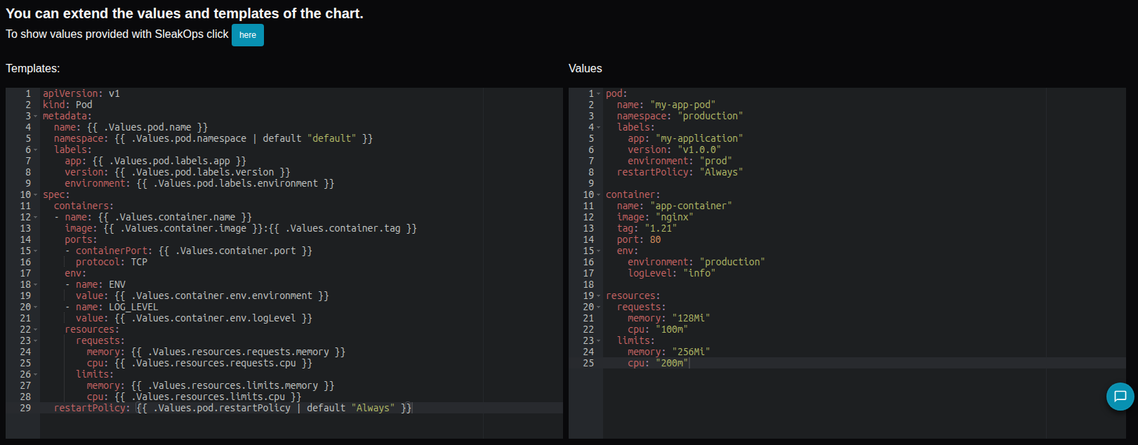 Custom values configuration example