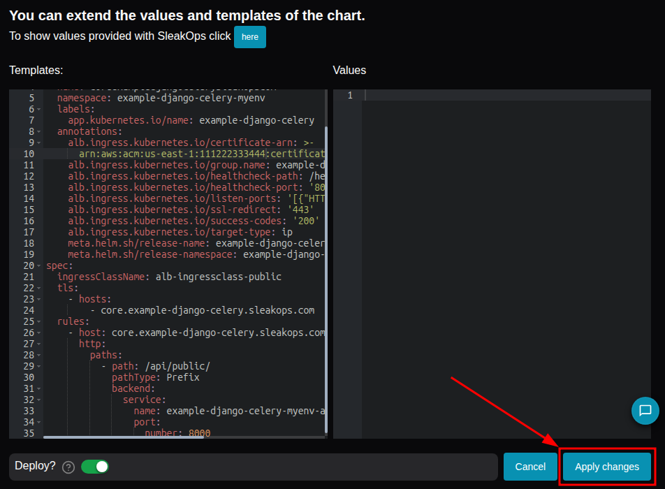 Template deployment interface