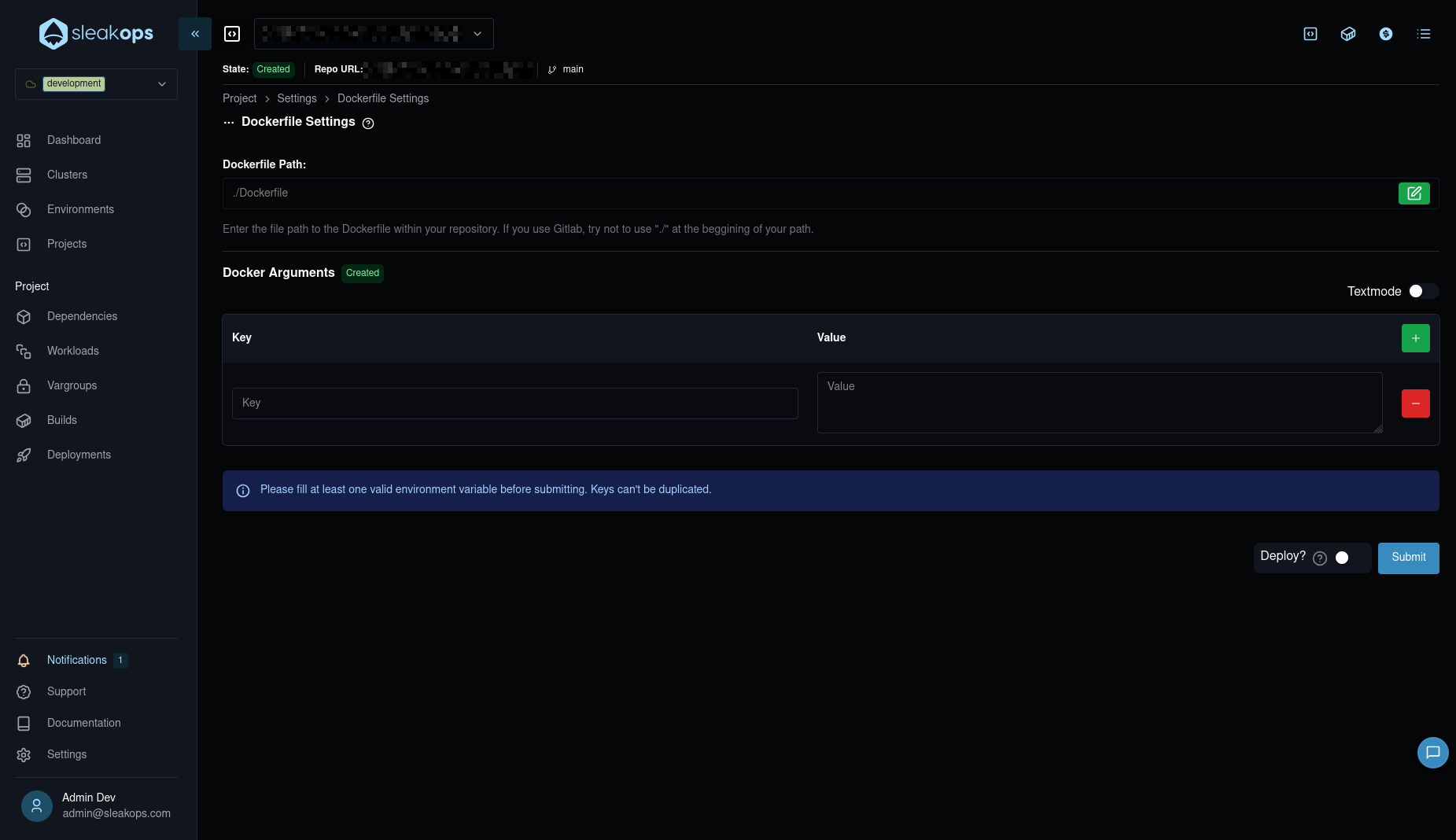 dockerfile settings page