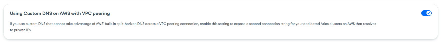 MongoDB Atlas Project Settings with Custom DNS for VPC peering enabled