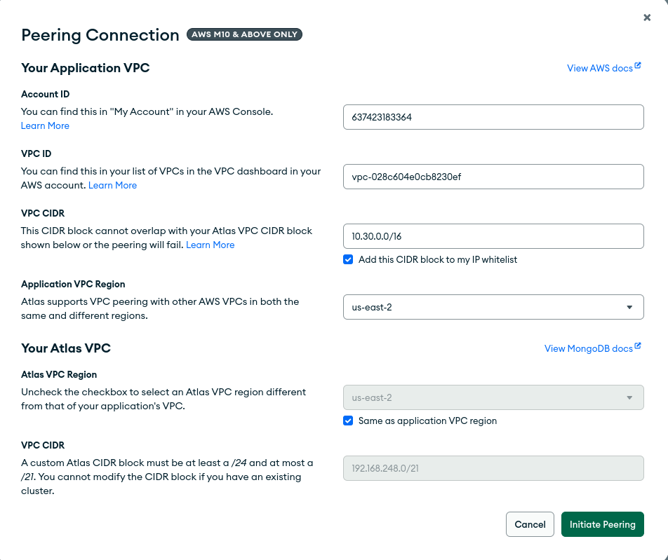MongoDB Atlas peering connection waiting for approval