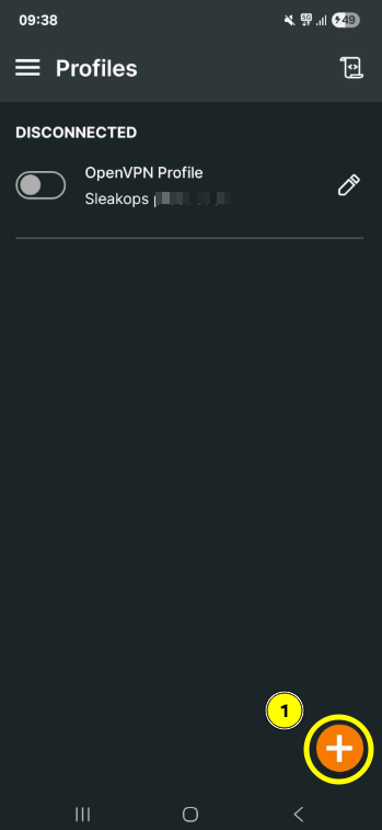 OpenVPN app showing the add profile option