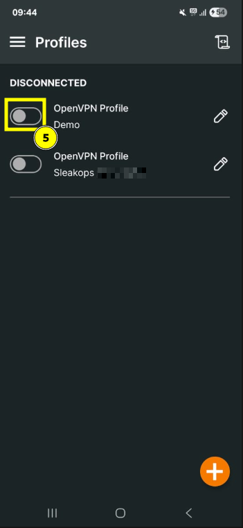 OpenVPN app connection toggle