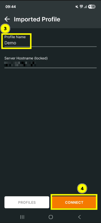 Profile naming screen in OpenVPN